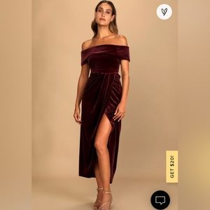 I'm Enchanted Burgundy Velvet Off-the-Shoulder Maxi Dress